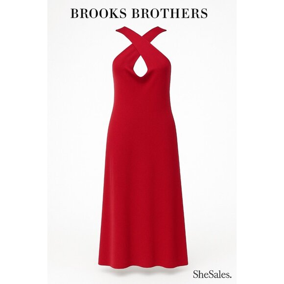 Brooks Brothers Red Perforated Silk Linen Midi Dress Size L Sleeveless NWOT - Picture 1 of 14